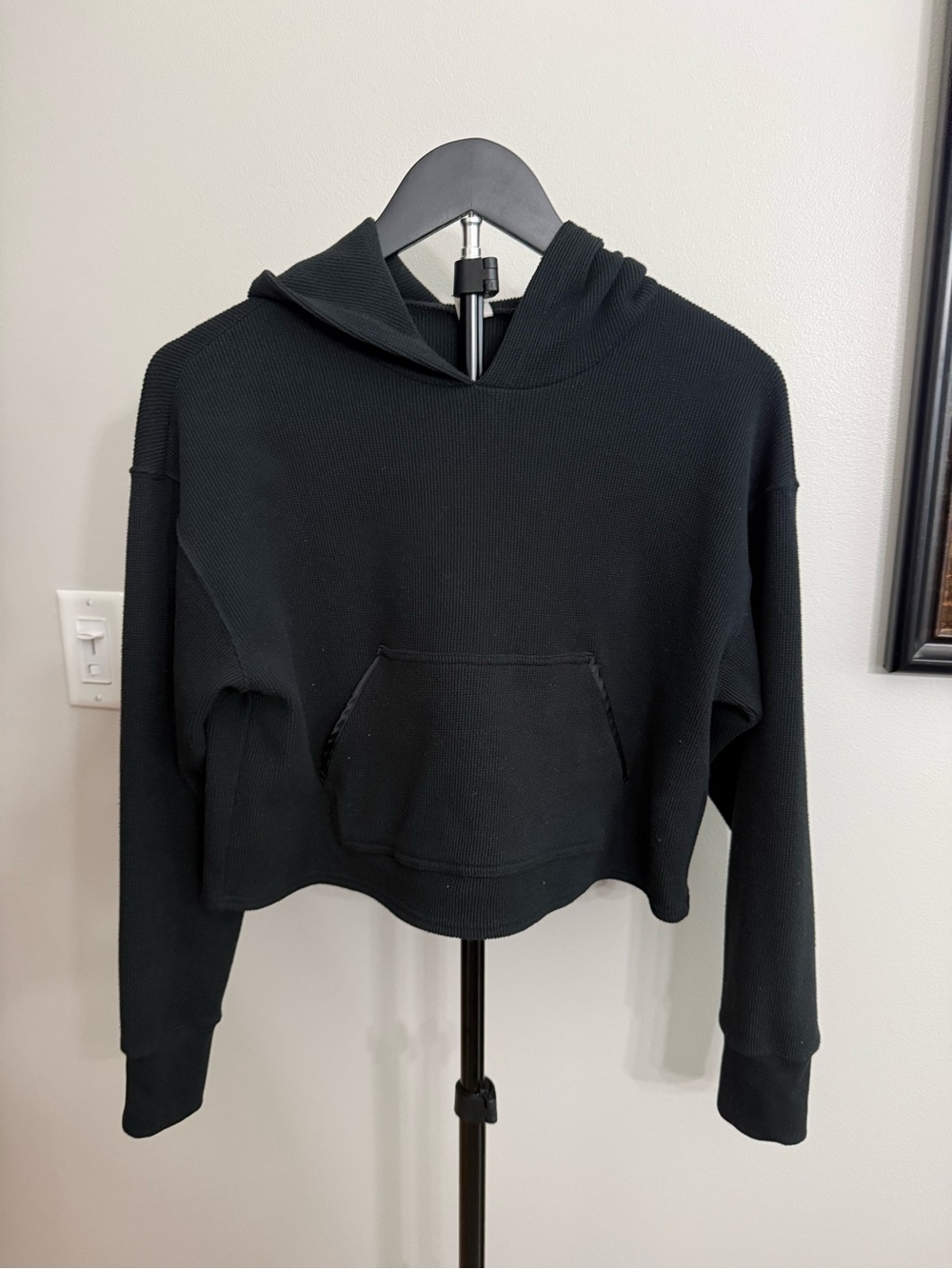 Gilly Hicks Black Cropped Hooded Waffle Sweater